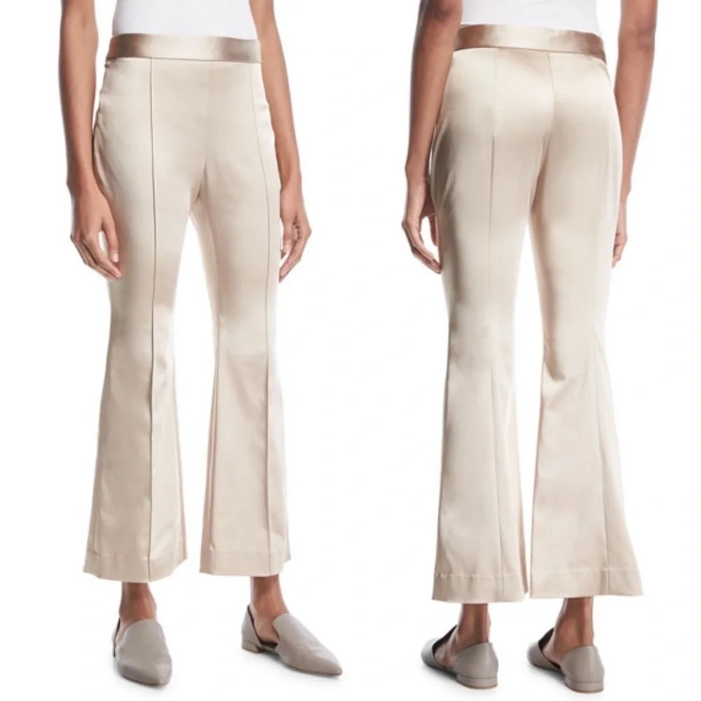 New Rosetta Getty Flared Leg Duchess Satin Pants Champagne Designer Luxury 10